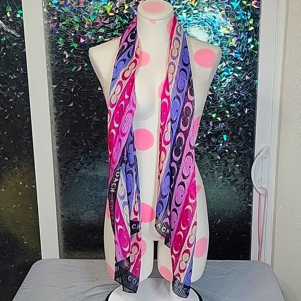 Coach Vintage Pink & Purple Metallic Scarf Necktie Hairwrap Pursebow